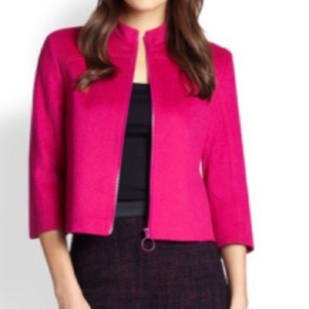 Akris Punto Wool/Angora Blend 3/4 Sleeve Cropped Zip Front Jacket